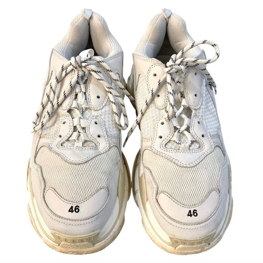BALENCIAGA Triple S Sneakers Size 13 534217 Mesh Leather Designer White & Gray - Picture 2 of 15